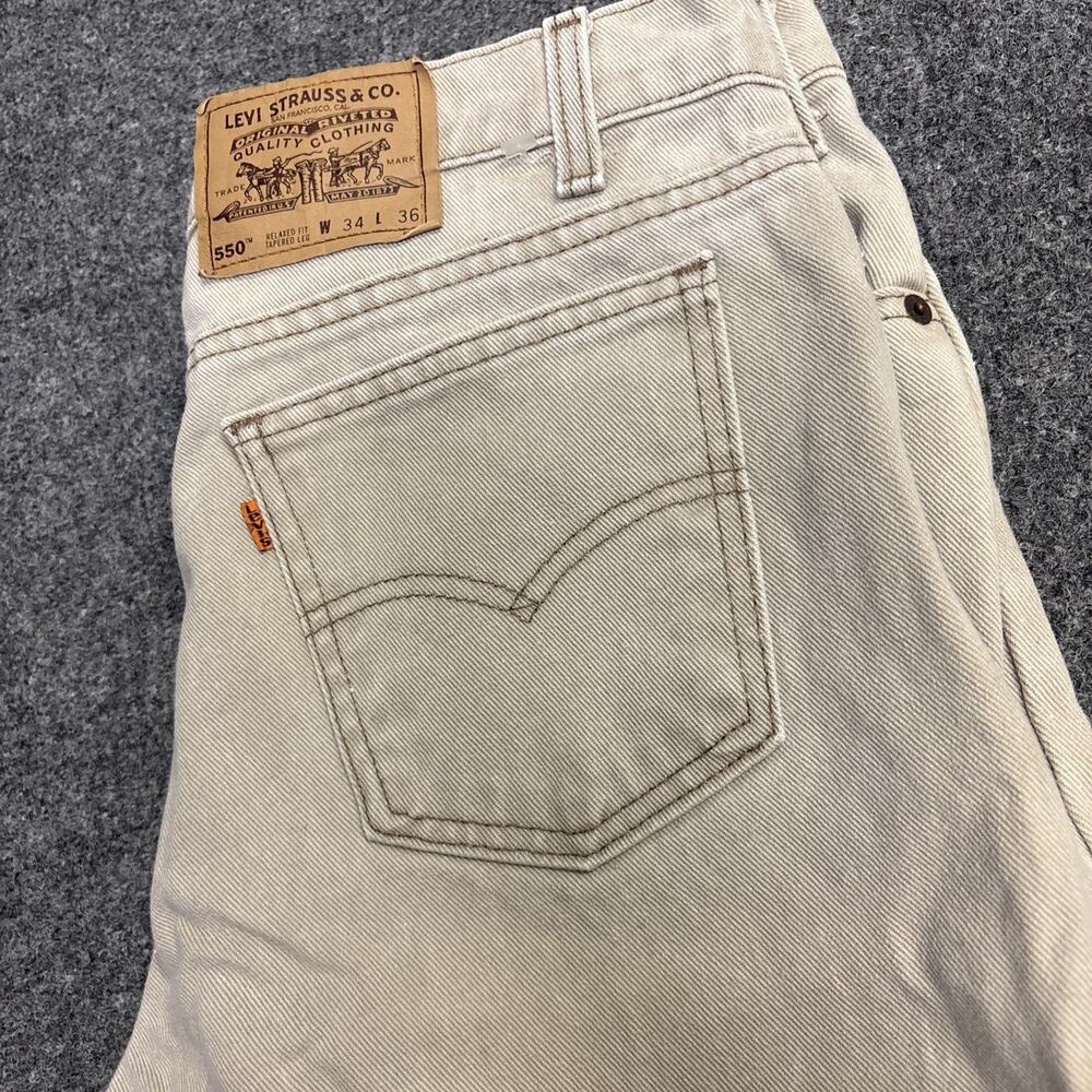 VTG Levis 550 Orange Tab Jeans Men 34x36 Beige Relaxed Tapered Jeans Made In USA